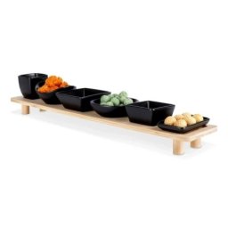 Vilde 139307 - Keramičke činije na bambus dasci - Crne, 50 cm, set od 7 komada