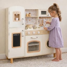 Kinder home dečija drvena kuhinja – vintage stil sa elektronskim pločama za kuvanje, svetlima, zvucima i funkcionalnim dodacima ( V10C790F