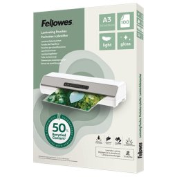 Folija za plastificiranje 80my A3 sjajna 50% reciklirani materijal pk100 Fellowes