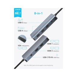 Anker USB-C Data Hub 8u1 sivi