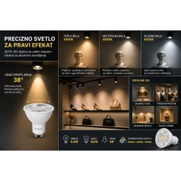 LED sijalica GU10 6.5W uski snop 38 stepeni (Boja svetlosti: NEUTRALNA - 4000 kelvina)