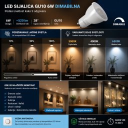 LED sijalica GU10 6W dimabilna 38 stepeni 520lm (Boja svetlosti: ZUTA - 3000 kelvina)