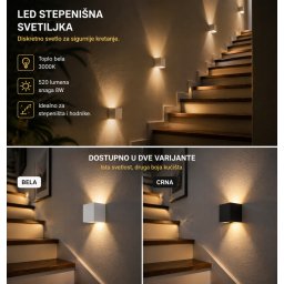 LED stepenišna svetiljka kvadratna za zidnu ugradnju (Boja kućišta: Crna)