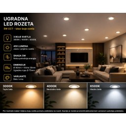 Ugradna LED spot rozeta 5W CCT 450lm za spuštene plafone bela crna (Boja okvira: BELI)