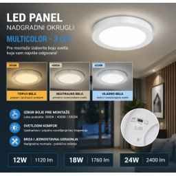 LED panel nadgradni okrugli CCT beli (Snaga panela: 12w)