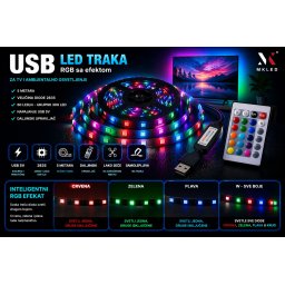 LED traka USB RGB 5V 5m sa daljinskim upravljačem