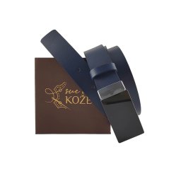 Teget muški kožni kaiš sa crnom elegantnom pločicom