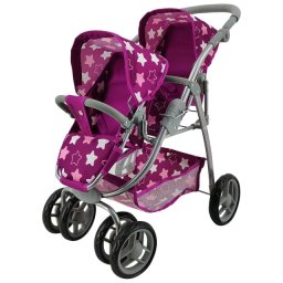 Knorr Toys MILO Twin kolica za lutke - kolica sa podesivom ručkom i rotacijom sedišta Star Dark Pink 164453