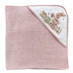 Deksi Peškir za bebe sa kapuljačom Zeka na biciklu rozi 100 x 100cm