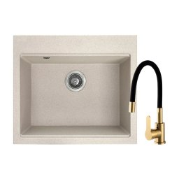 Set Granitna sudopera Ulgranit U104 56 × 50 u bež boji sa Flexy slavinom