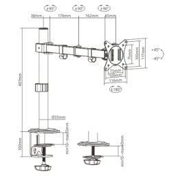 MA-D1-01 Gembird Podesivi stoni drzac za monitor jedna ruka-Produzeni, tilt, 17-32 max.9kg(MA-D1-033