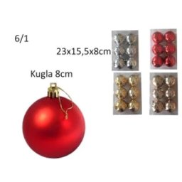 Novogodišnje kugle 6/1 8cm više boja ( 392004 )