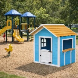 Kinder Home dečija drvena kućica za igru – za igranje uloga, dvorište i baštu, plava, 118×138×132,5 ( WKP-1113 )