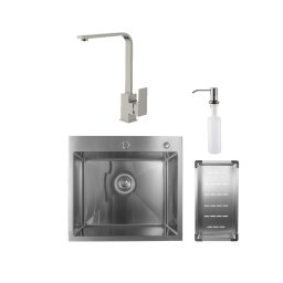 Set: Čelična inox sudopera 55x50 + inox Slavina Sandonna Nera + Gratis sifon i dostava