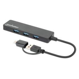 Manhattan USB-C HUB 4port 180863 3.2 G1+USB-C/5Gbps/Crni