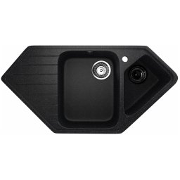 Ugaona granitna sudopera Ulgran U-409 – 97x50 cm, Crna sa tačkicama