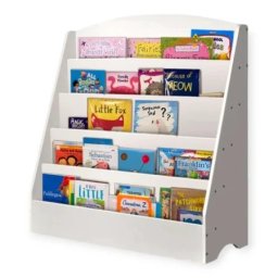 Kinder Home Dečiji organizator polica za knjige sa policama za igračke i knjige, 3 tekstilne kutije, drveni, beli, 92x30x80 cm, montesori (