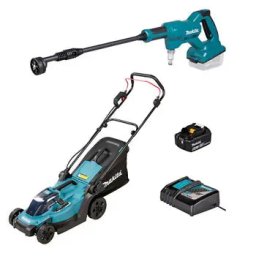 Makita DLX2583T 18V Akumulatorski set – kosačica DLM330 + perač pod pritiskom DHW180 (baterija 5.0Ah + punjač)
