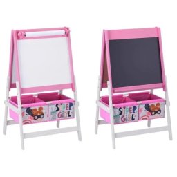Kinder Home dvostrana dečija drvena tabla na stalku za pisanje i crtanje sa kutijom za odlaganje roze ( TF-6004 )