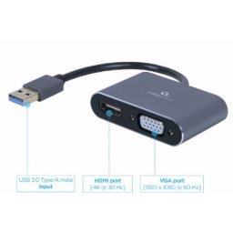 Adapter USB na HDMI, Gembird A-USB3-HDMIVGA-01, USB 3.0 na HDMI plus VGA