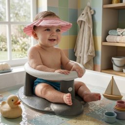 Set za kupanje bebe – Dolu sedište sivo + Canpol štitnik roze