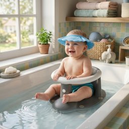 Set za kupanje bebe – Dolu sedište sivo + Canpol štitnik plavi