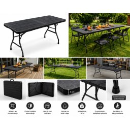 Alberg Sklopivi sto 180x74x74 cm sa metalnom konstrukcijom u crnoj boji ( AL-ST180-BK )