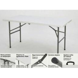 Alberg Sklopivi sto 122x61x74 cm sa metalnom konstrukcijom ( AL-ST120 )