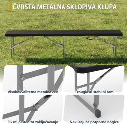Alberg Klupa na sklapanje 180x30x40cm metalnom konstrukcijom u crnoj boji ( AL-KL180-BK )
