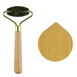 Gua Sha masažer za lice i telo od žada i ogledalce od bambusa