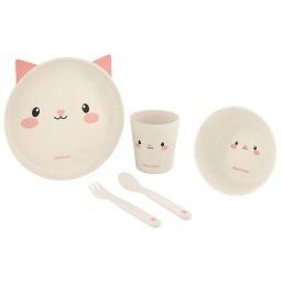 KikkaBoo Set posuđa od bambusa Cat Pink
