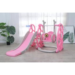 Sklapajući dečiji tobogan sa ljuljaškom i košem 3u1 Model 628/1- Pink