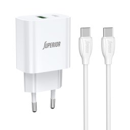 PUNJAČ SA KABLOM SUPERIOR SU-P102 20W USB-C NA USB-C BELI P1224 *MD *SR