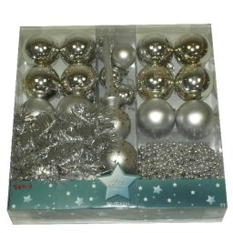 Novogodišnji set kuglica,lanac, girlanda,špic, srebro 51-951000