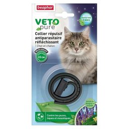 Beaphar Veto pure cat Neem black reflecting - Ogrlica za mačke i mačiće protiv buva, krpelja i komaraca (crna boja)
