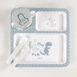 KikkaBoo Set posuđa 4 dela Dinosaur Blue