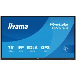 Iiyama Prolite TE7513A-B2AG 75''UHD VA 3840x2160 400cd 1200:1 8ms Android 1, 8/128GB, 40-Points, VGA, HDMI 2x HDMI-out 2x USB-C, Audio mini