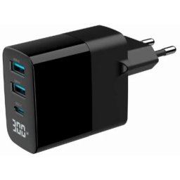 Gembird ta-uc-pdqc30lcd-bk-02 GaN USB brzi punjac, 30W 3-port (2xUSB-A+ USB-C)