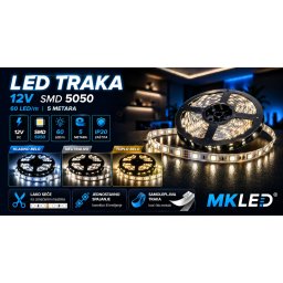 LED traka bela 12V SMD 5050 60 LED/m 5m (Boja svetlosti: NEUTRALNA - 4000 kelvina)