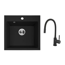 Set crna mat Granitna sudopera Valterra NIKO 490 u sa Flexy slavinom i besplatnim sifonom