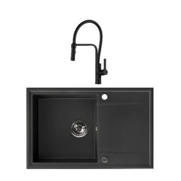 Set Valterra NIKO 780 – crna granitna sudopera 780x500 mm sa SanDonna ANDRA slavinom