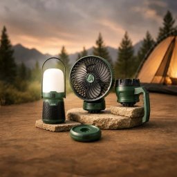 BATERIJSKI PUNJIVI SET ZA KAMPOVANJE LAMPE I VENTILATOR