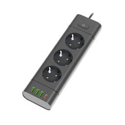 PROSTO produžni kabl sa 3 utičnice, USB i USB-C priključcima, crni