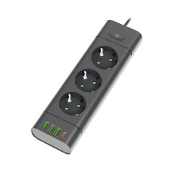 PROSTO produžni kabl sa 3 utičnice, USB i USB-C priključcima, crni