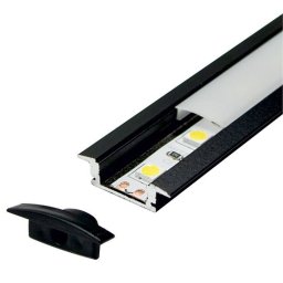 Crni ugradni aluminijumski profil za LED trake 24,7 × 7 mm (Boja difuzora: Crna)