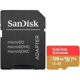 Sandisk extreme microsdxc 128gb + sd adapter a2 c10 v30 uhs-I u3 ( sdsqxaa-128g-gn6ma )