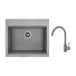 Set Valterra NIKO 570 – siva granitna sudopera 570x500 mm sa sivom lučnom slavinom
