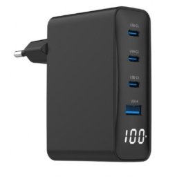 Gembird TA-UC-PDQC100LCD-01-BK 4-port 100W GaN USB fast charger, LCD, black