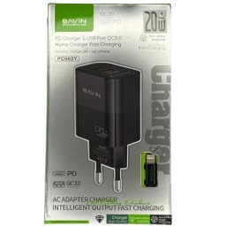 Bavin pc963y-pd 20w pd usb a/type c + kabl c-ios crna punjač ( 90058 )