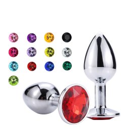 Metalni analni butt plug sa kristalom - set u veličinama S,M,L - LJUBIČASTA